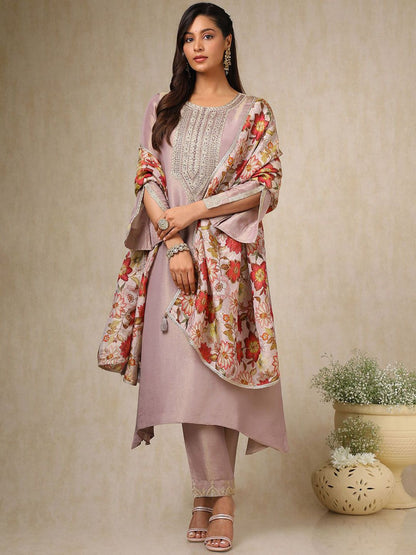 Dhiyona SO Women's Women Floral Yoke Design Angrakha Sequinned Kurta with Trousers & With Dupatta