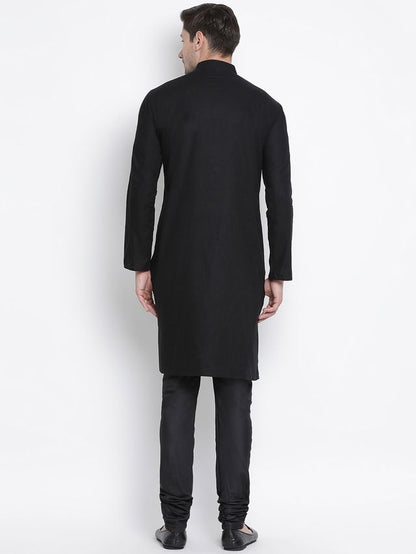 Men's Black Cotton Linen Straight Kurta Pyjama Set