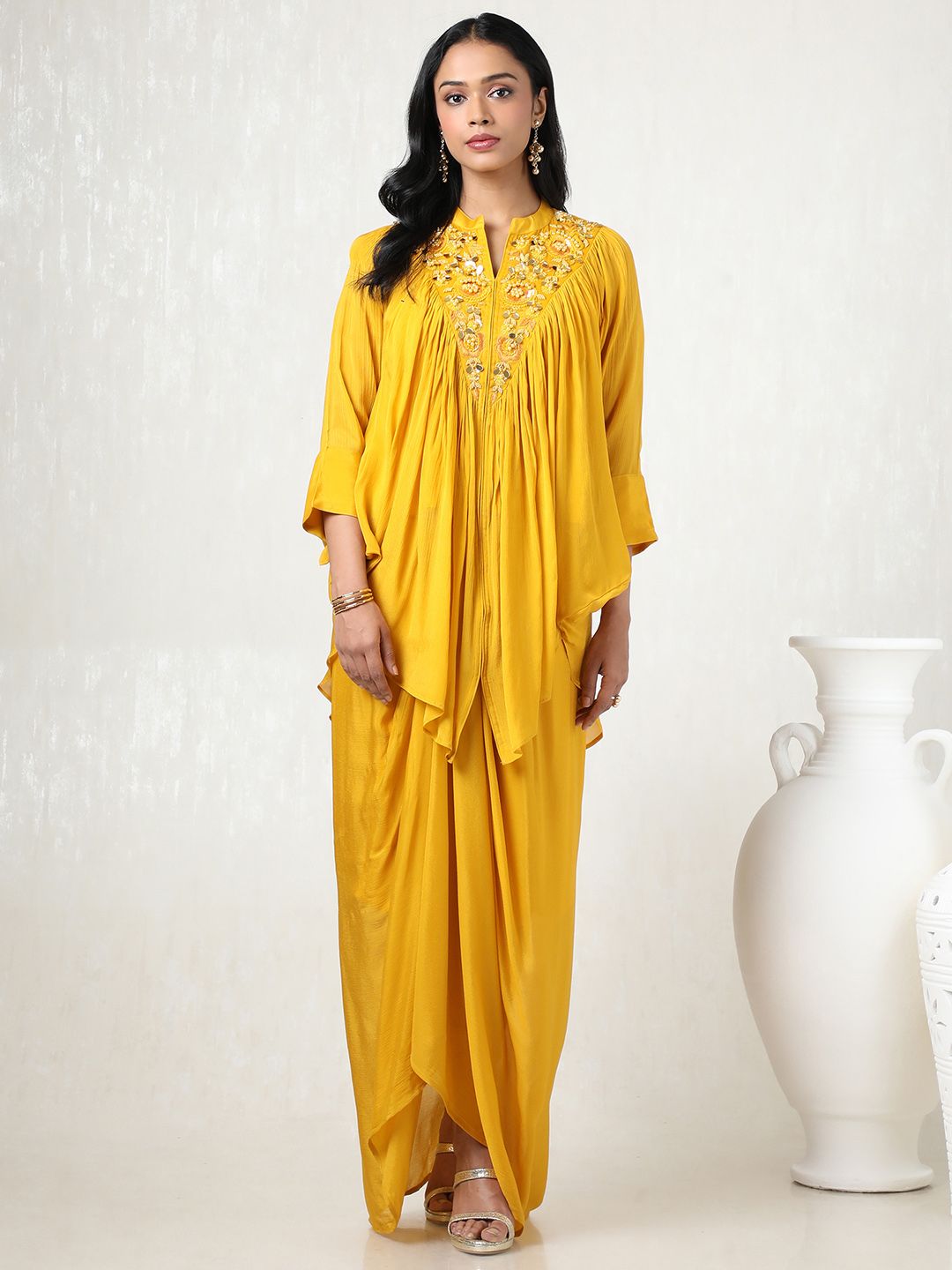 Dhiyona SO Women's Women Embroidered Regular Mirror Work Kurta with Skirt