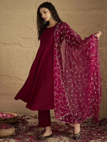 Dhiyona VA Women's Anarkali Kurta with Trousers & Dupatta