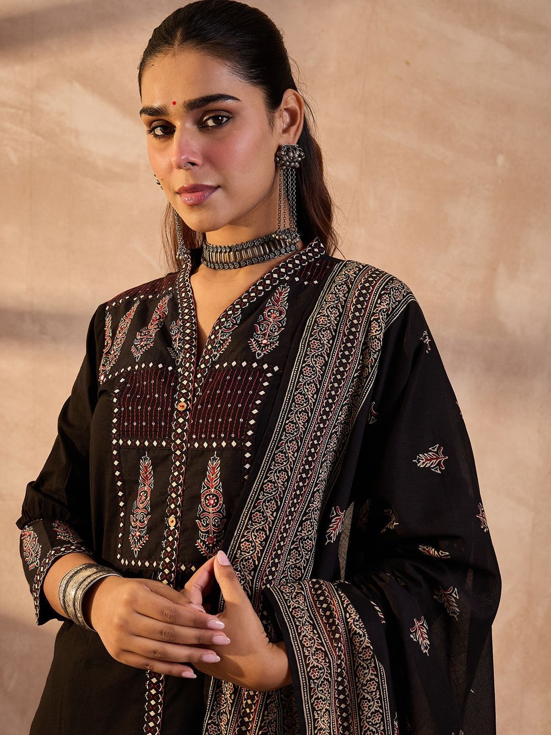 Women Embroidered Pure Cotton Kurta With Trousers & Dupatta Kurta Sets