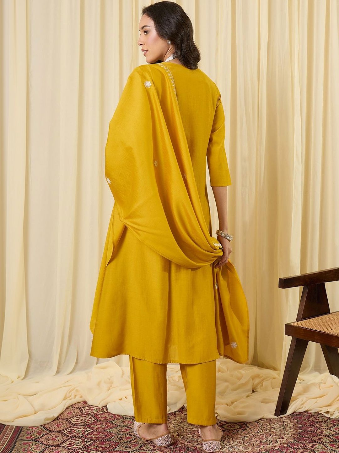 Women Ethnic Motifs Embroidered Tiered Thread Work Kurta with Trousers & With Dupatta