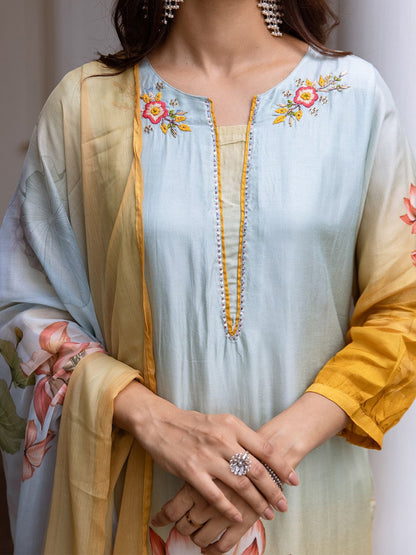 Dhiyona IS Women's Women Floral Printed Regular Kurta with Trousers & With Dupatta