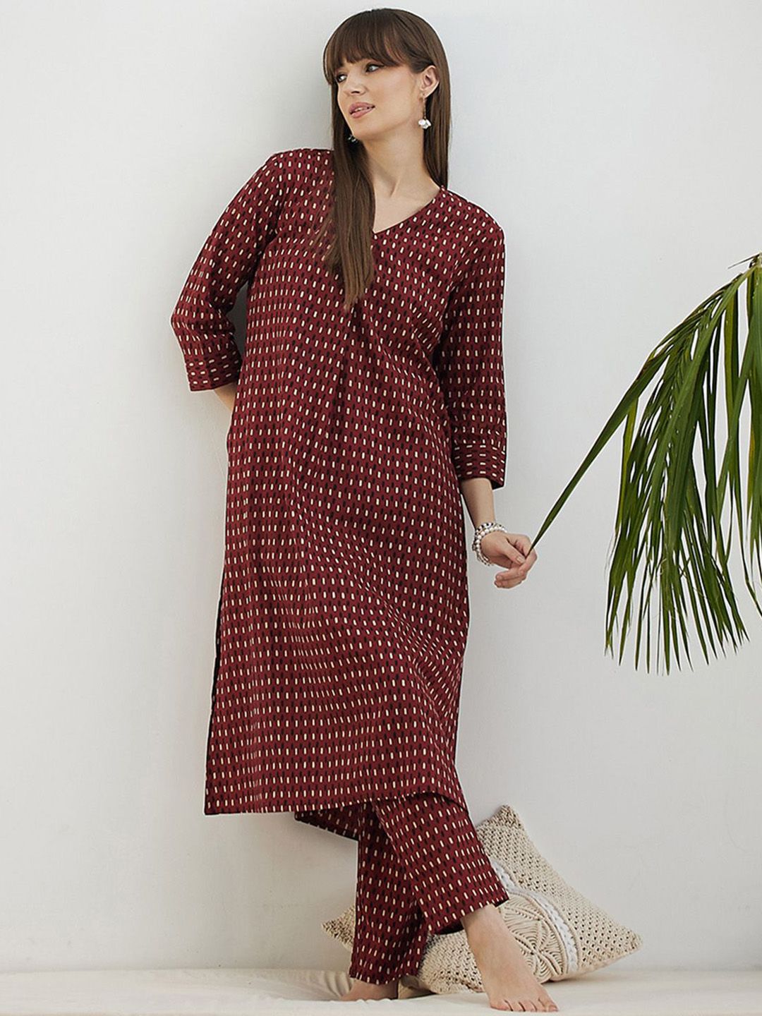 Abstract Printed Screen Technique Pure Cotton Kurta With Trousers