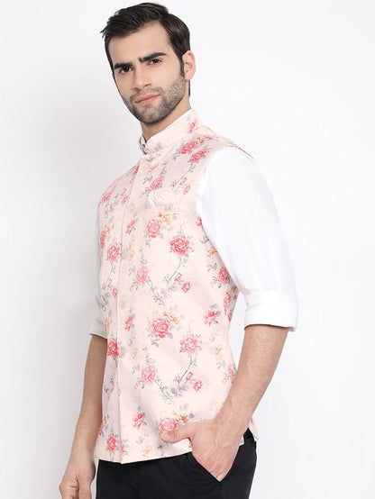 Men's Peach Silk Blend Straight Nehru Jacket