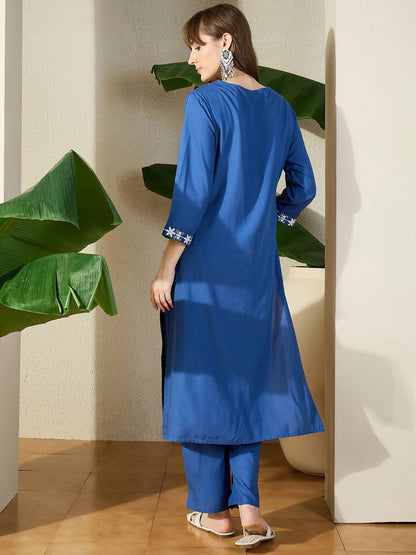 Dhiyona IE Embroidered Round Neck Tunic With Trousers
