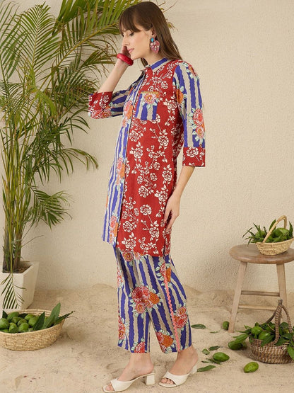 Women Floral Printed Regular Pure Cotton Kurta with Trousers