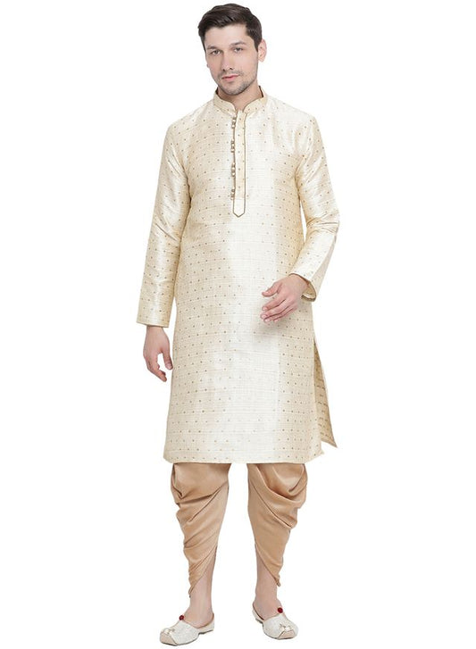 Men's Gold Silk Blend Straight Kurta and Dhoti Set