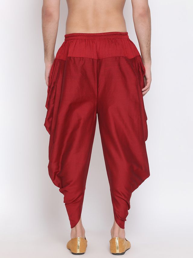 Men's Maroon Silk Blend Straight Dhoti
