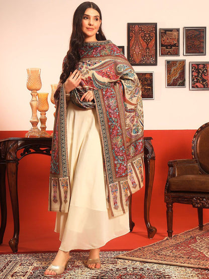 Dhiyona PA Paisley Embroidered Rangkalam Pure Wool Kalamkari Shawl