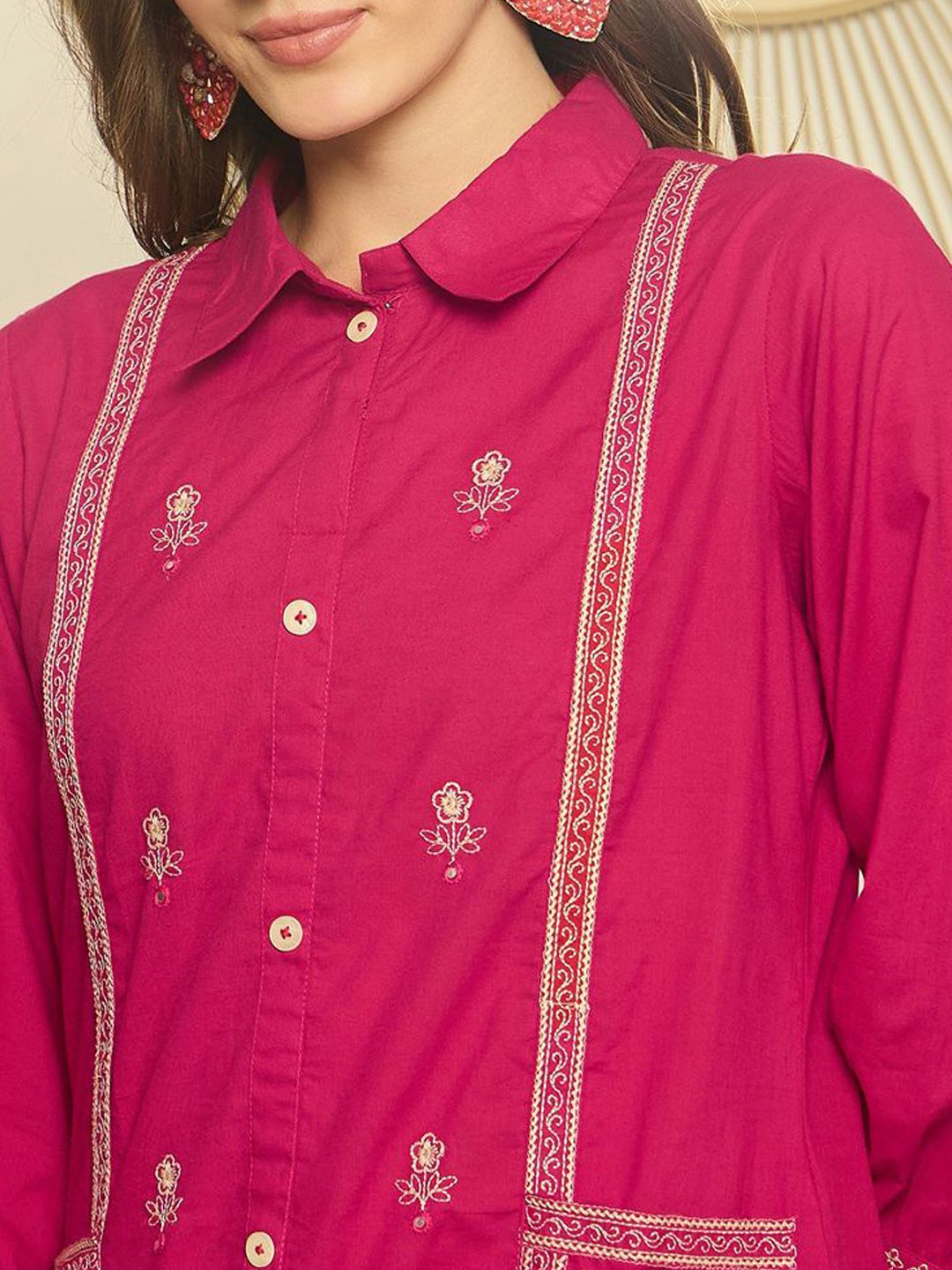 Women Ethnic Motifs Embroidered A-Line Thread Work Pure Cotton Kurta & Trousers