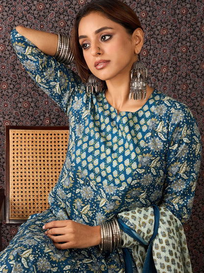 Women Ethnic Motifs Printed Cotton Kurta with Trousers & Dupatta
