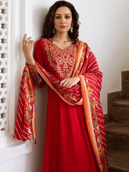 Dhiyona IE Women Ethnic Motifs Embroidered Empire Kurta with Trousers & With Dupatta