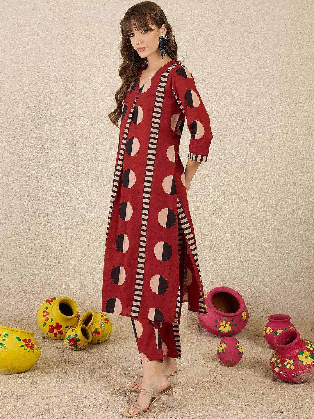 Geometric Printed Regular Pure Cotton Kurta With Trouser