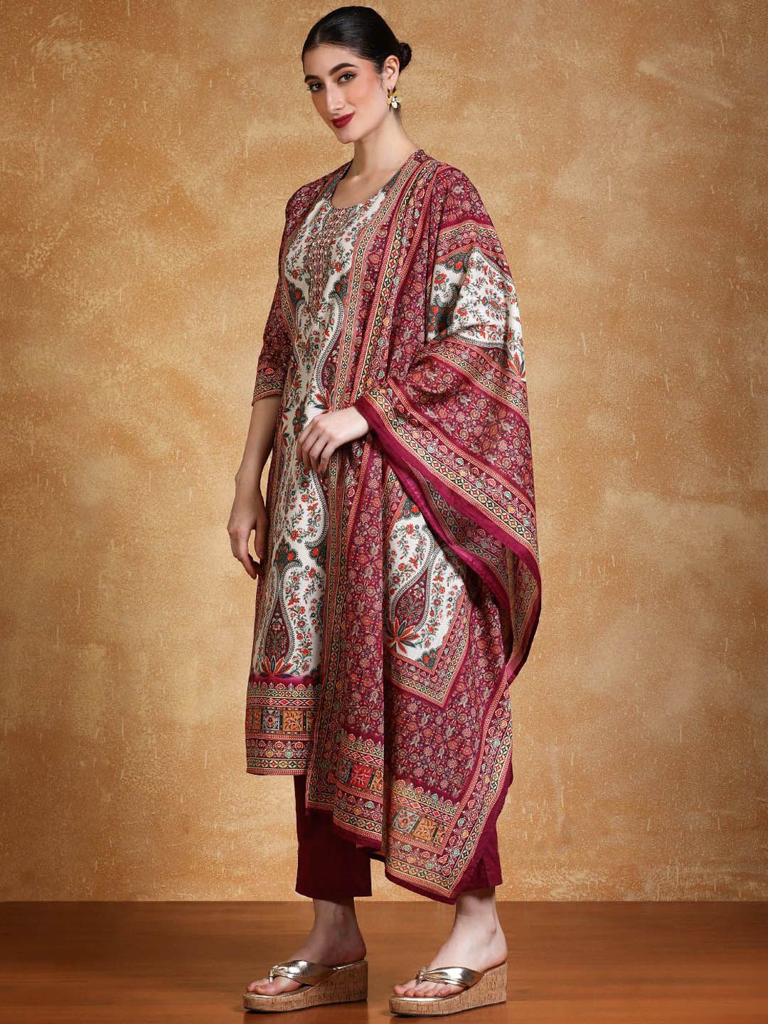 Dhiyona VA Women's Ethnic Motifs Printed Cotton Kurta with Trouser & Dupatta