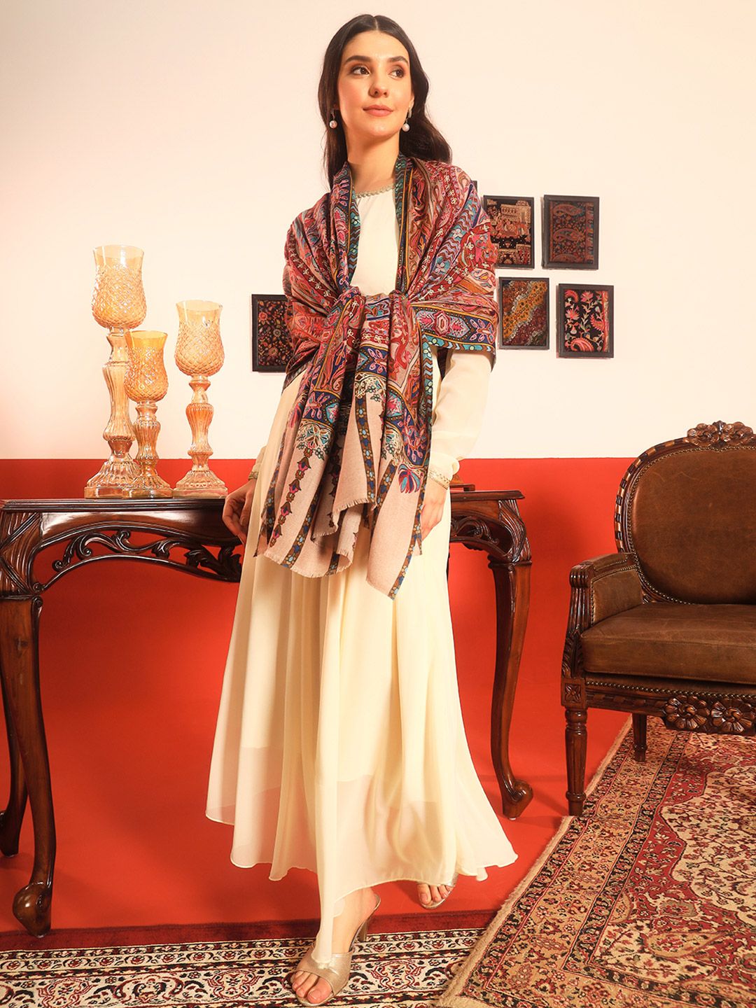 Dhiyona PA Paisley Embroidered Kalamkari Shawl