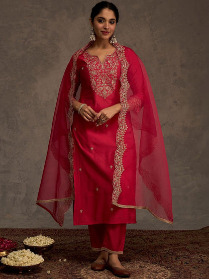 Women Ethnic Motifs Embroidered Regular Thread Work Liva Kurta with Trousers & With Dupatta