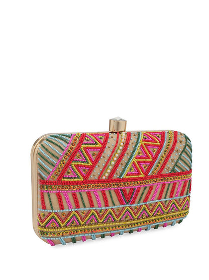 Dhiyona NR Embroidered Embellished Box Clutch