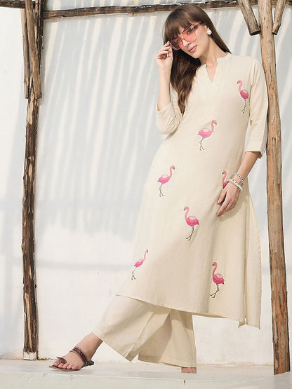 Women Animal Printed Cotton Kurta with Palazzos