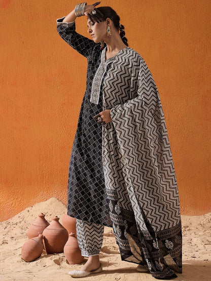 Dhiyona IE Printed Regular Pure Cotton Kurta with Salwar & Dupatta