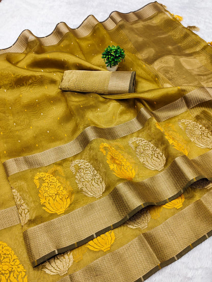 Dhiyona GR Women's Keri Olive Green Tissue Cotton Silk Saree