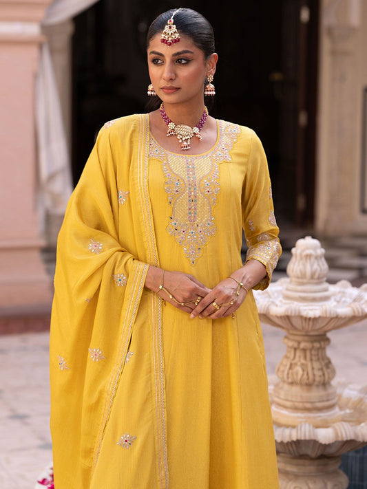 Dhiyona CH Women Ethnic Motifs Embroidered Anarkali Kurta with Trousers & Dupatta