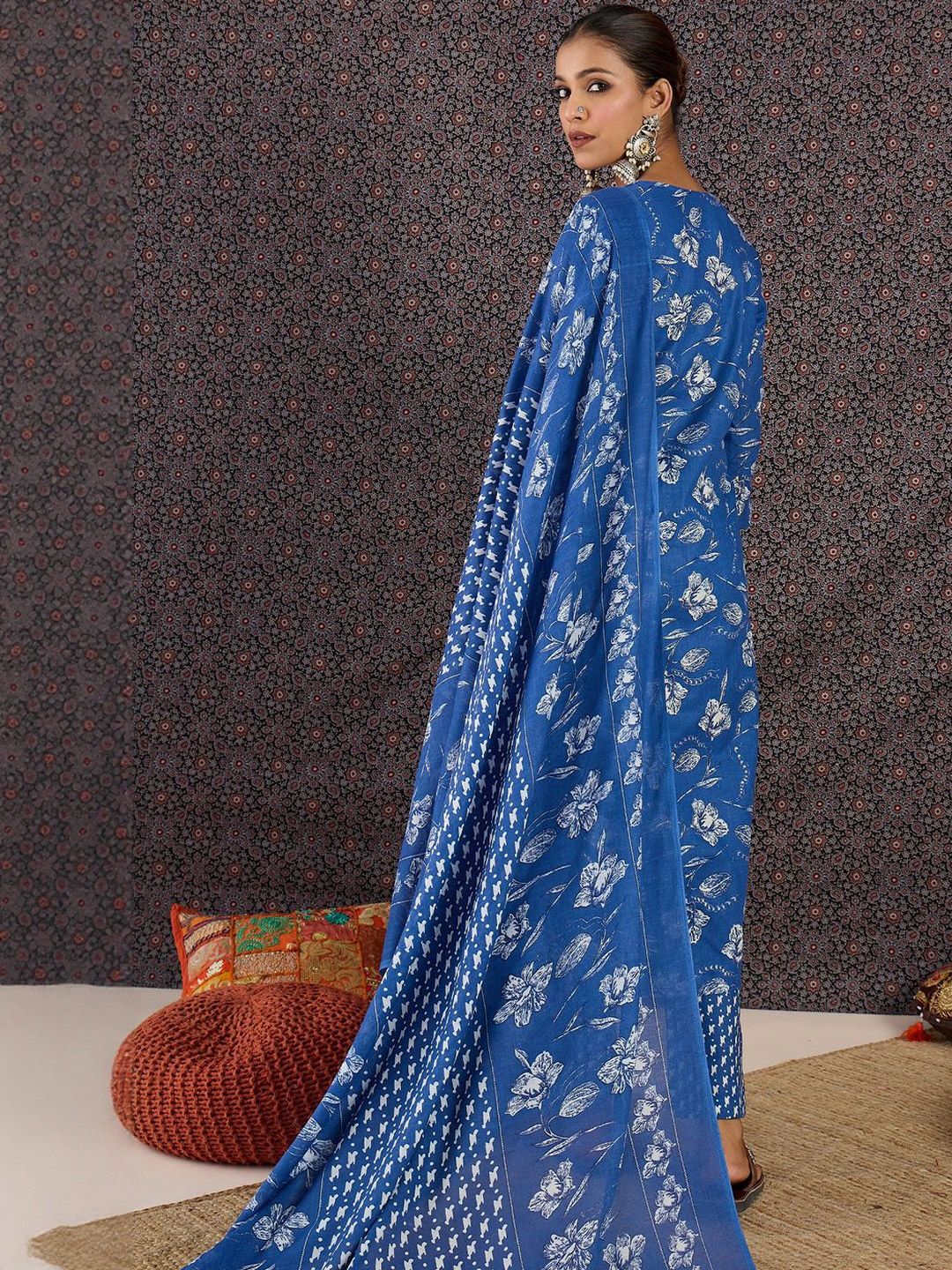 Women Floral Printed Regular Mirror Work Kurta with Trousers & With Dupatta