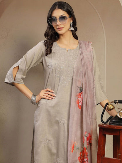 Dhiyona SN Women's Embroidered Straight Kurta With Trouser & Dupatta