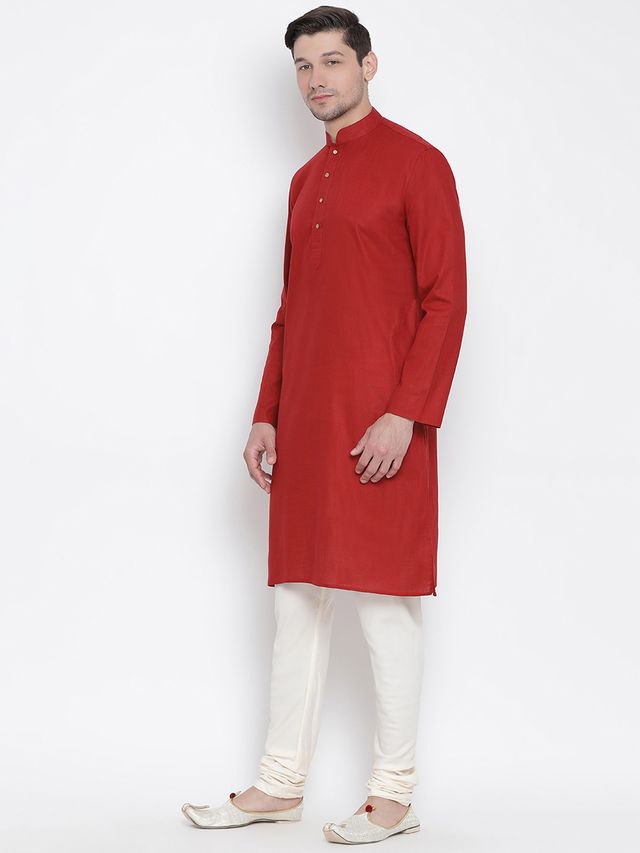 Men's Maroon Cotton Linen Straight Kurta Pyjama Set