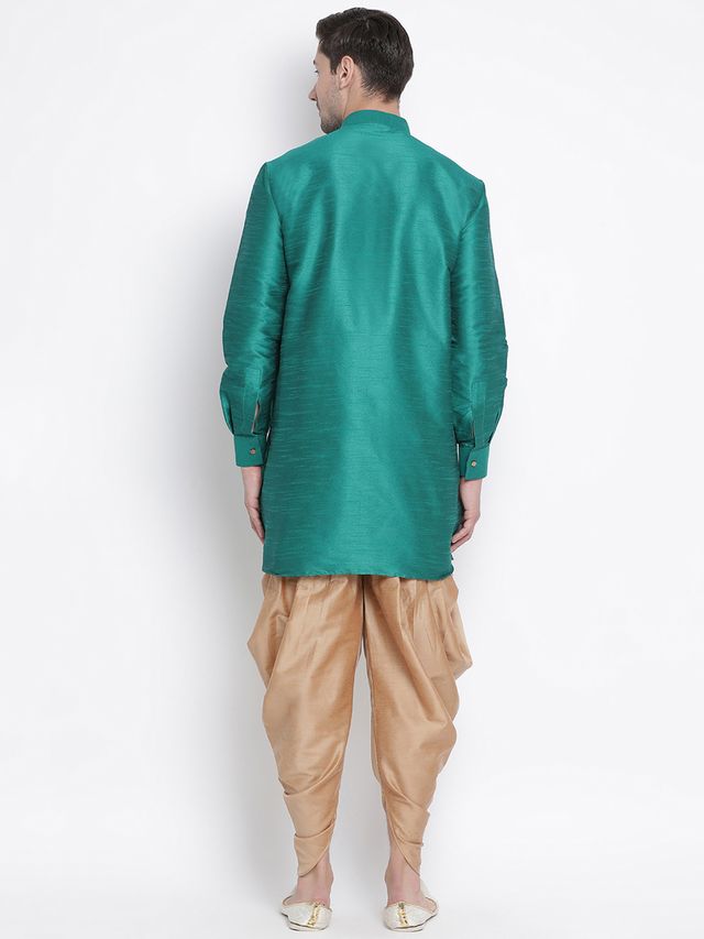 Men's Green Silk Blend Pathani Kurta and Dhoti Set