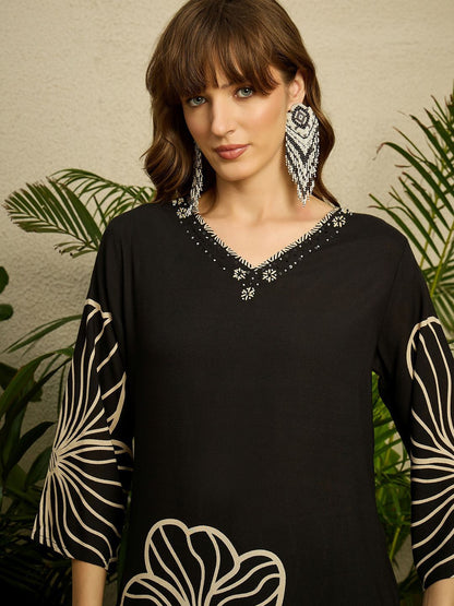 Dhiyona IE Floral Printed V-Neck Tunic With Palazzos