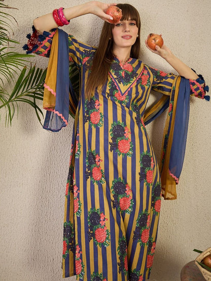 Women Floral Printed Regular Pure Cotton Kurta with Trousers & With Dupatta