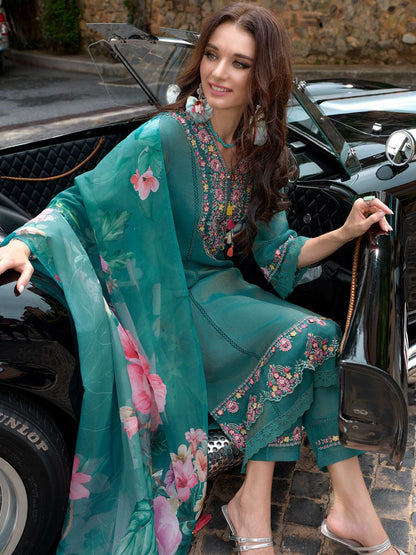 Women Floral Embroidered Regular Thread Work Kurta with Trousers & With Dupatta