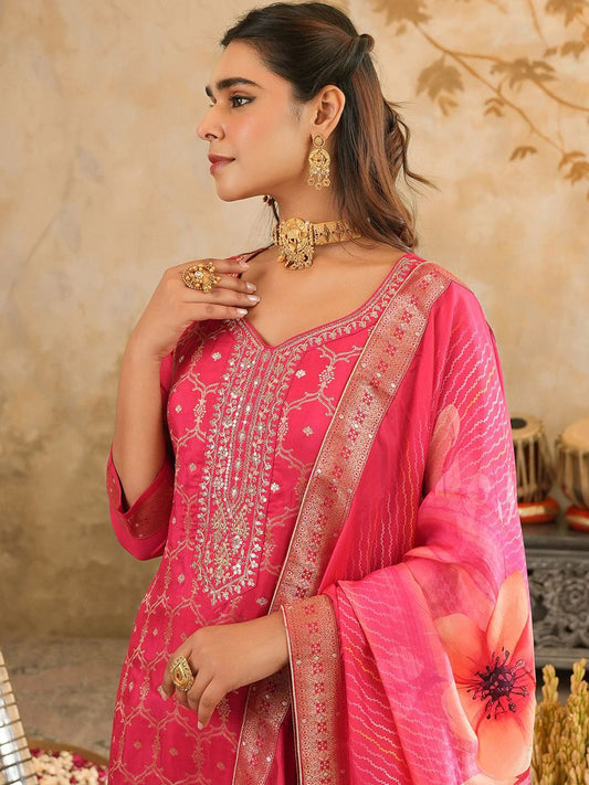 Dhiyona IE Women's Women Ethnic Motifs Embroidered Kurta with Trousers & Dupatta