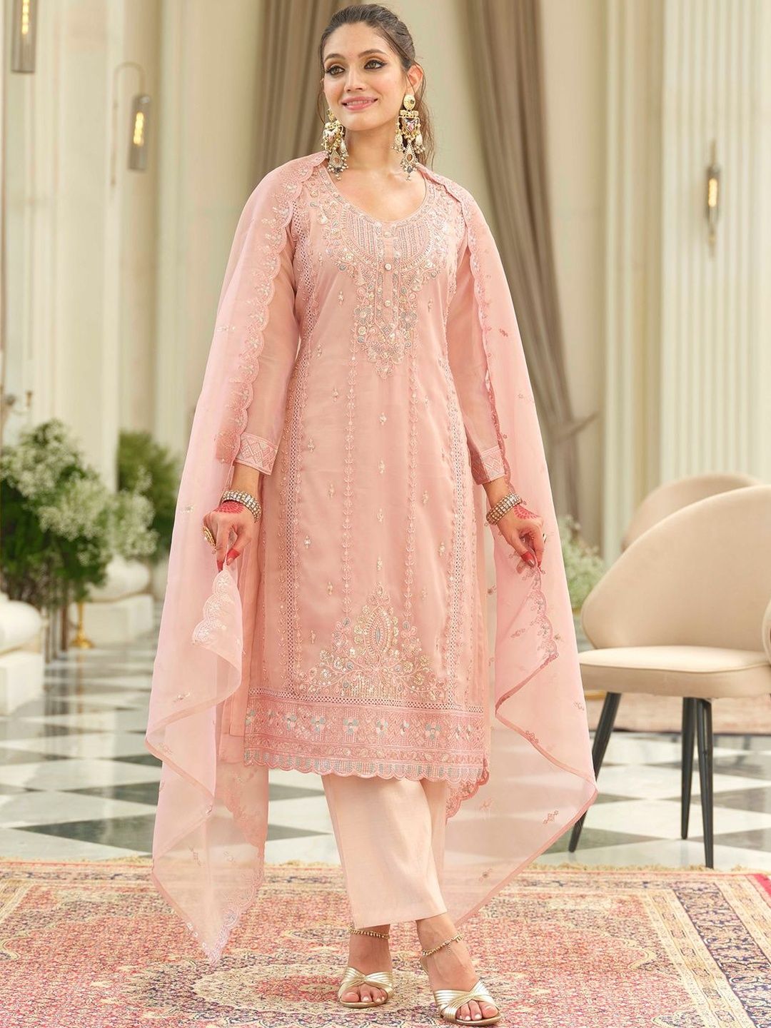 Women Ethnic Motifs Embroidered Kurta with Trousers & Dupatta