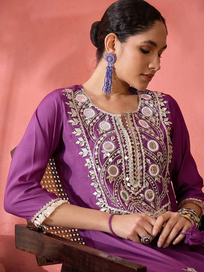 Dhiyona SN Women's Embroidered Straight Kurta & Trousers With Bag