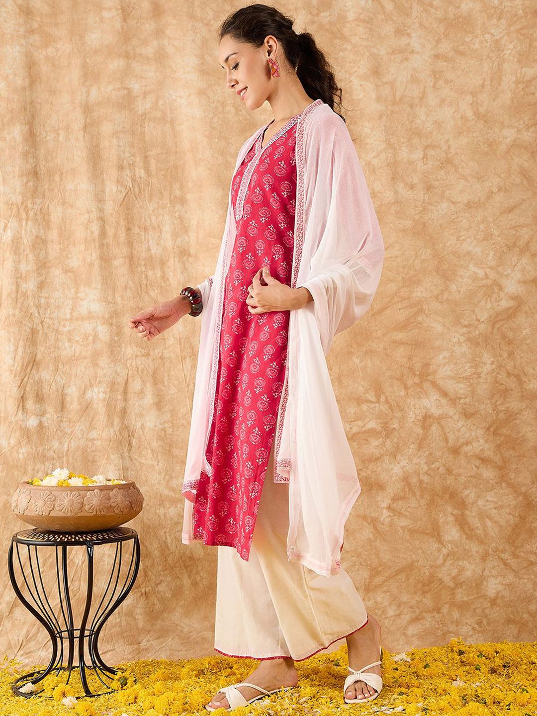 Ethnic Motifs Printed Straight Kurta with Palazzos & Dupatta