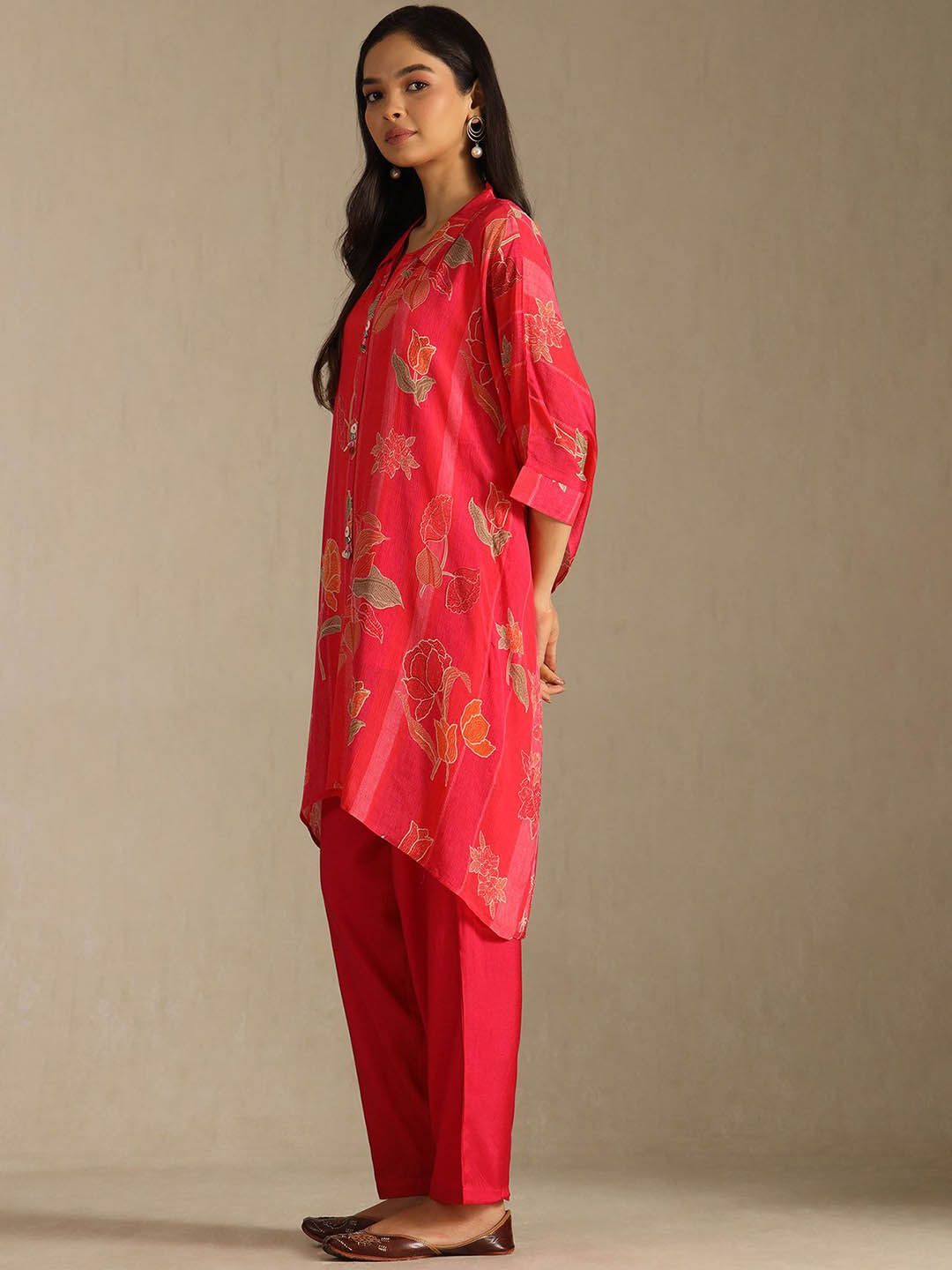 Dhiyona SO Women's Women Floral Printed Beads and Stones Kaftan Kurta with Trousers