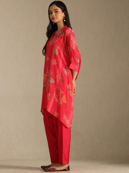 Dhiyona SO Women's Women Floral Printed Beads and Stones Kaftan Kurta with Trousers