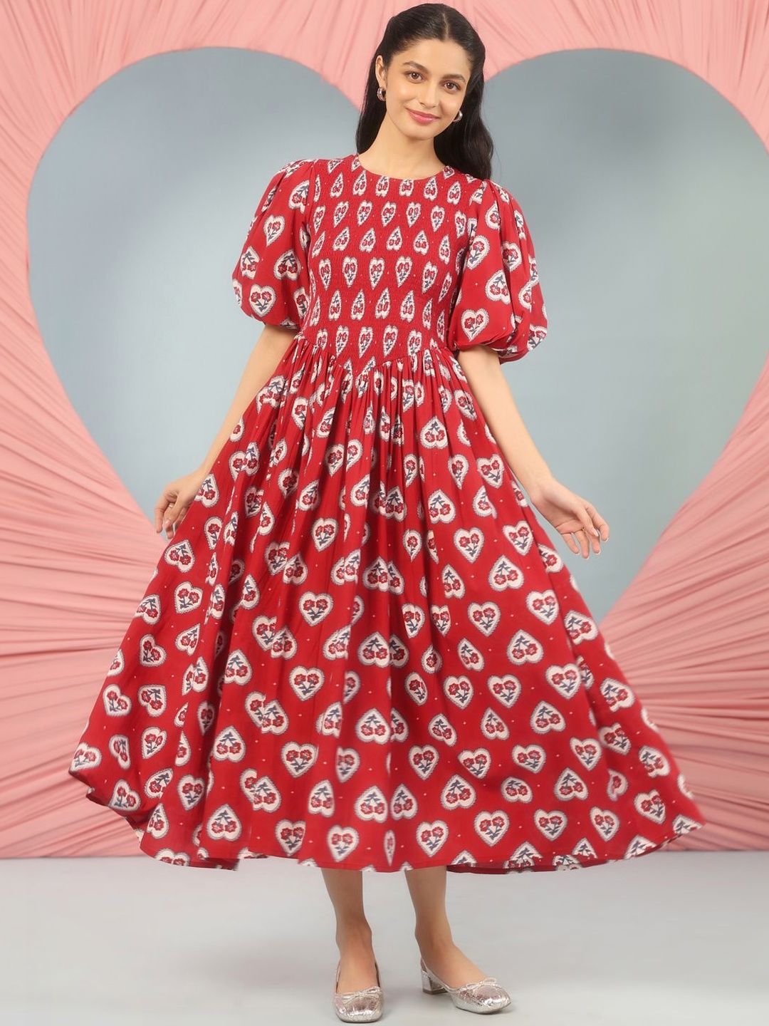 Dhiyona AY Women's Printed Cotton Fit & Flared Maxi Ethnic Dresses