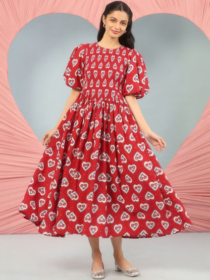 Dhiyona AY Women's Printed Cotton Fit & Flared Maxi Ethnic Dresses