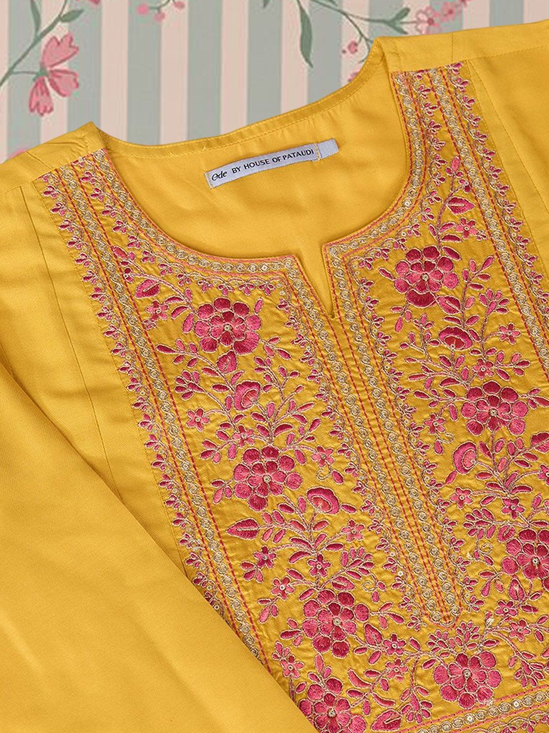 Dhiyona OD  Floral Embroidered A Line Kurta with Trousers & With Dupatta