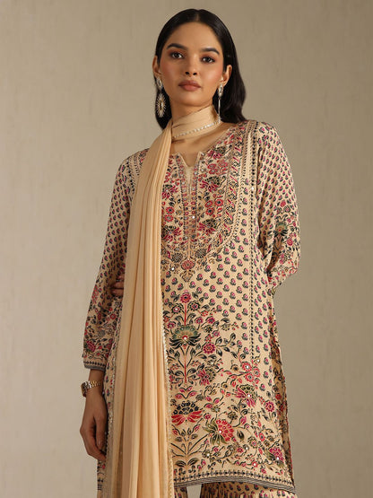 Dhiyona SO Women's Women Ethnic Motifs Printed Regular Mirror Work Kurta With Sharara & Dupatta
