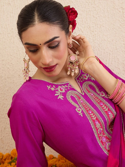 Women Ethnic Motifs Embroidered Regular Thread Work Kurta with Trousers & With Dupatta