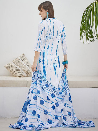 Tie And Dye Screen Technique Pure Cotton Kurta With Trousers & Dupatta