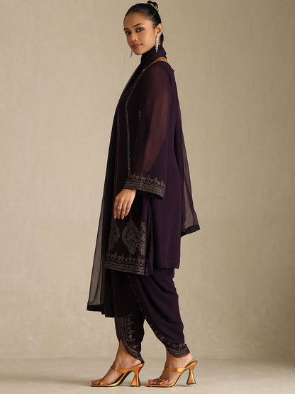 Dhiyona SO Women's Floral Printed Beads and Stones Round Neck Kurta With Dhoti Pants & Dupatta