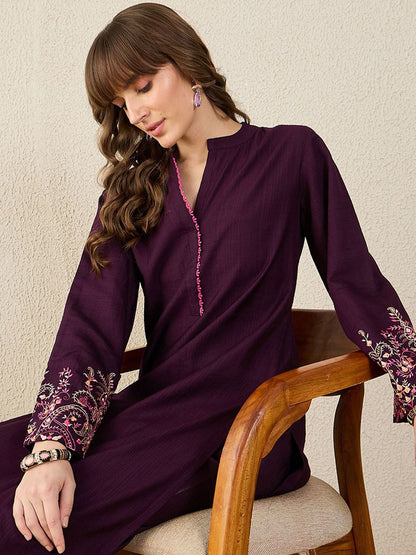 Dhiyona IE Embroidered Mandarin Collar Tunic With Trouser