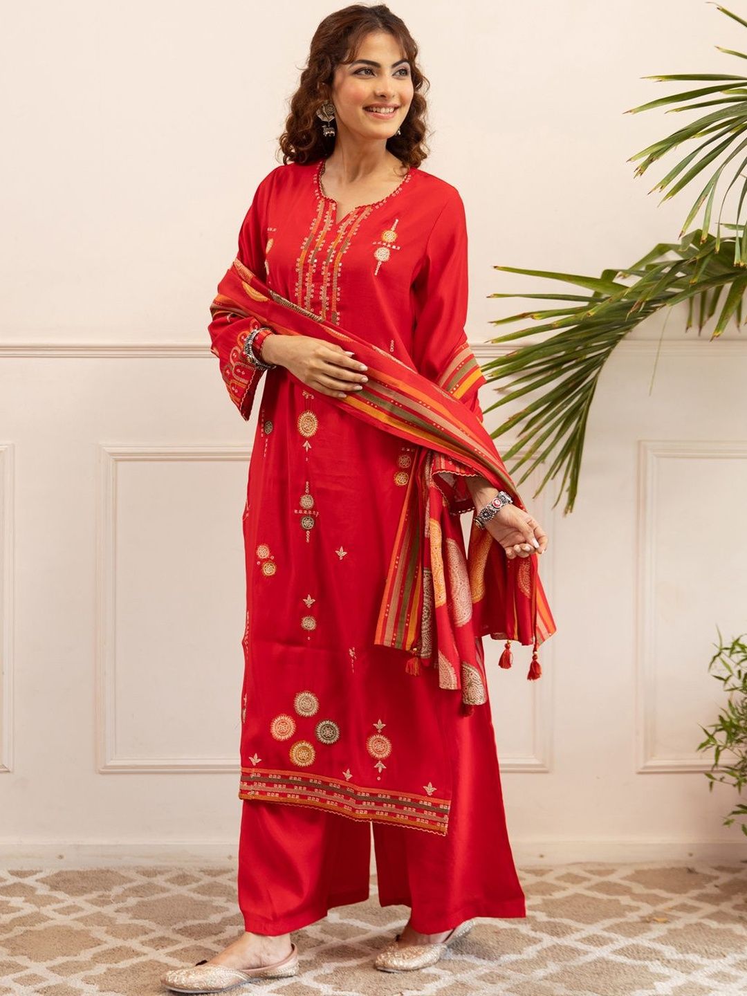 Women Ethnic Motifs Embroidered Kurta with Palazzos & With Dupatta