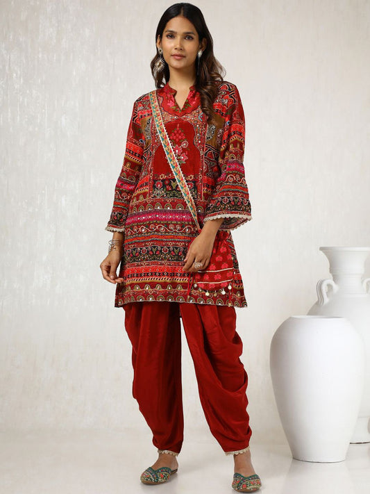 Dhiyona SO Women's Women Ethnic Motifs Printed Regular Sequinned Kurta with Dhoti Pants