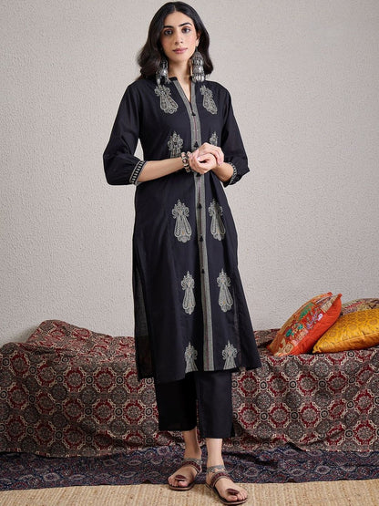 Women Paisley Embroidered Regular Thread Work Pure Cotton Kurta with Trousers & With Dupatta